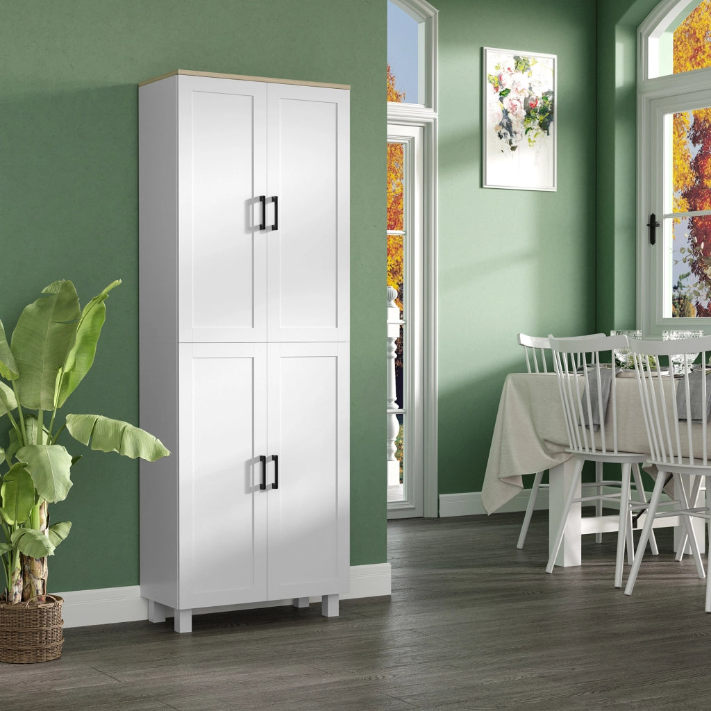 Mobile Dispensa da Cucina in Legno con 5 Ripiani Regolabili e 4 Ante, 60x30x170.5 cm, Bianco e color Legno
