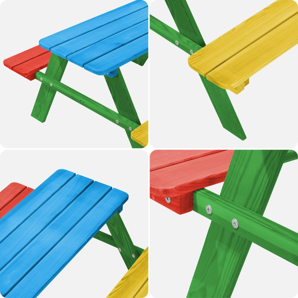 Panchina da giardino KADAX, panchina in legno per bambini con tavolino per il giardino