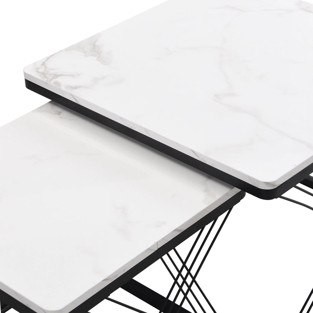 TAVOLINO DA SALOTTO Set da 2 pezzi 60x60x45 cm e 45x45x40 cm MDF Bianco/Nero