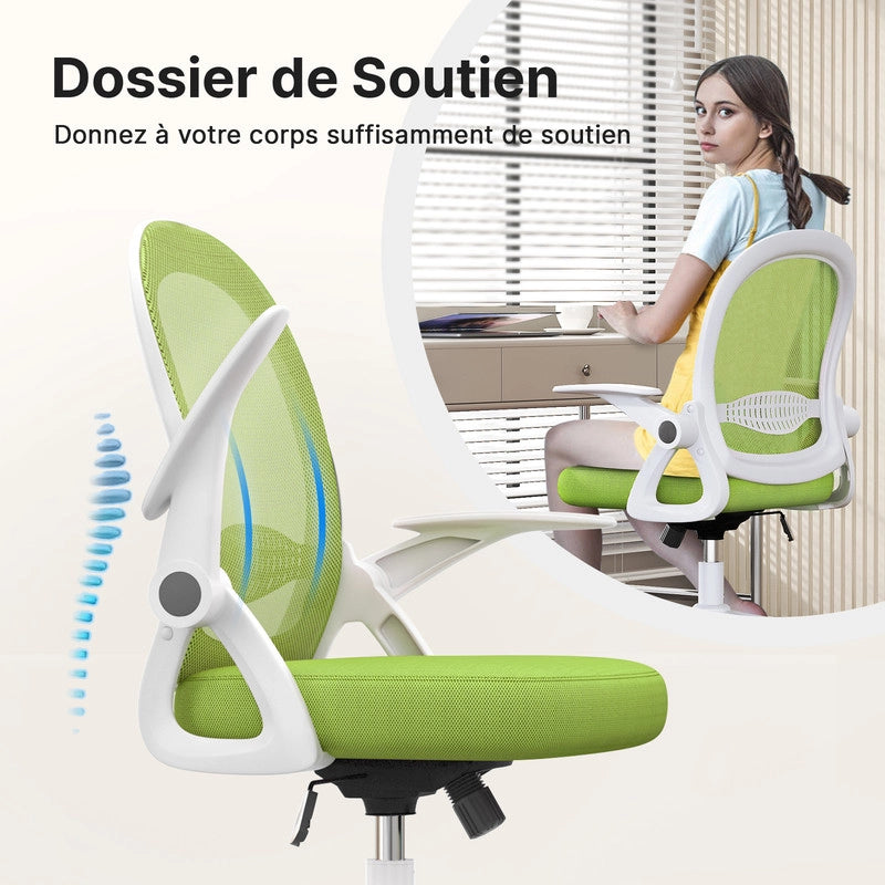 Sedia da ufficio-Sedia da ufficio in  con braccioli-Sedia ergonomica in rete traspirante-Altezza regolabile-Home Office-Verde