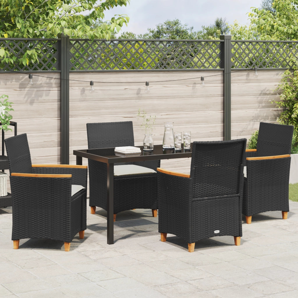 Set da Pranzo da Giardino in 5 Pezzi con Cuscini Nero Rattan Poli