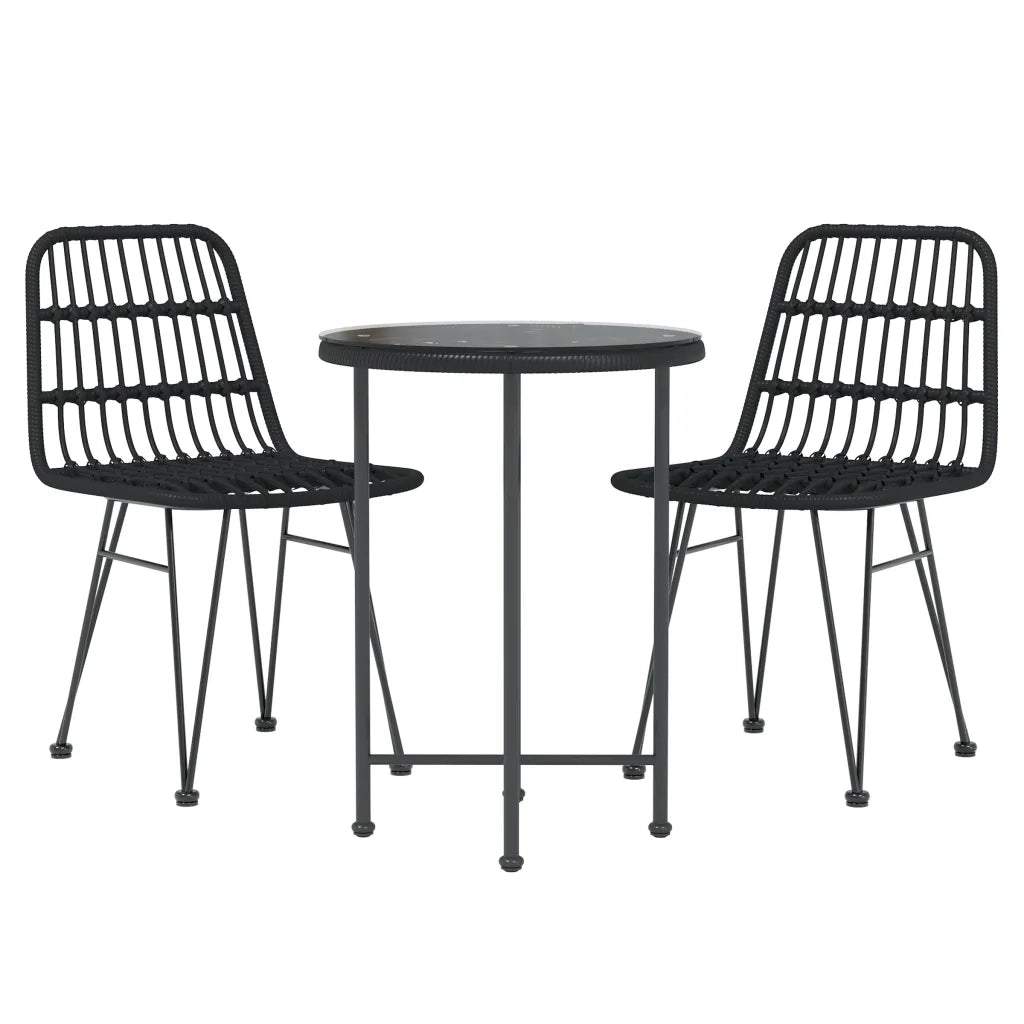 Set da Pranzo da Giardino 3 pz | Set Salotto da Giardino Nero in Polyrattan