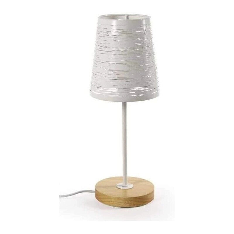 LAMPADA DA TAVOLO CON PARALUME IN METALLO BIANCO E BASE TONDA IN LEGNO DA 35 CM