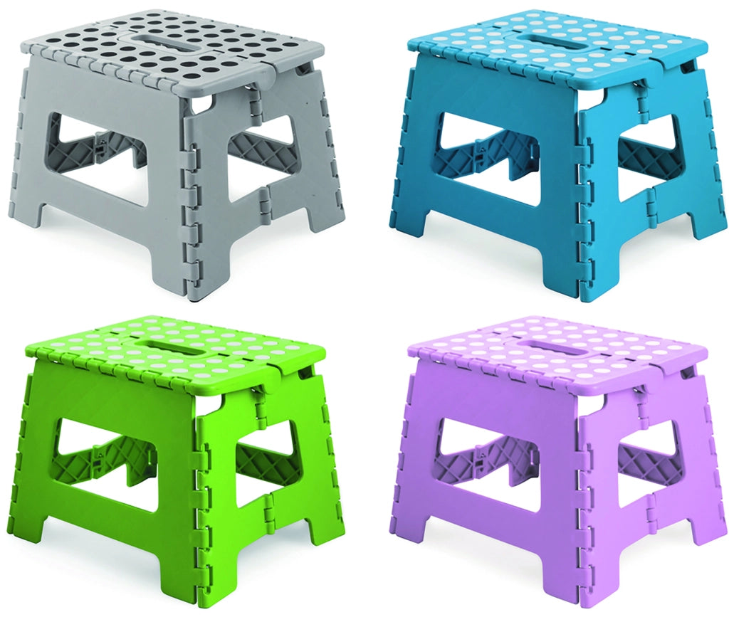 SGABELLO PIEGHEVOLE IN PLASTICA cm. 28x24x21,5 h col. Assortiti