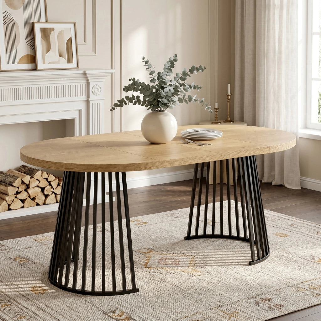 Tavolo allungabile, 100/138/176 x 100 cm, per 4-8 persone, colore naturale e nero