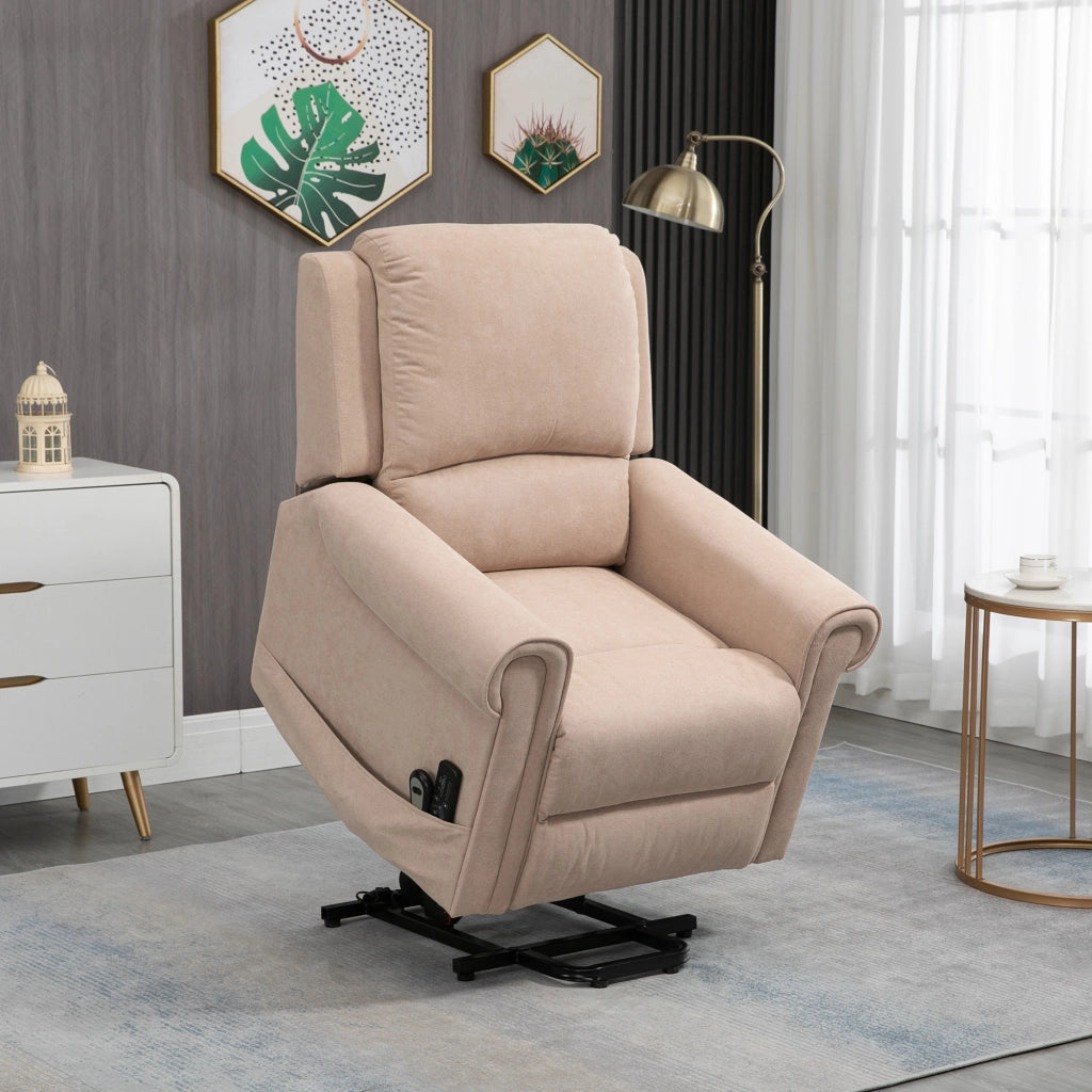 EasyComfort Poltrona Alzapersona Reclinabile fino a 135° con Telecomando e Poggiapiedi, 88x92x106 cm, Marrone Chiaro
