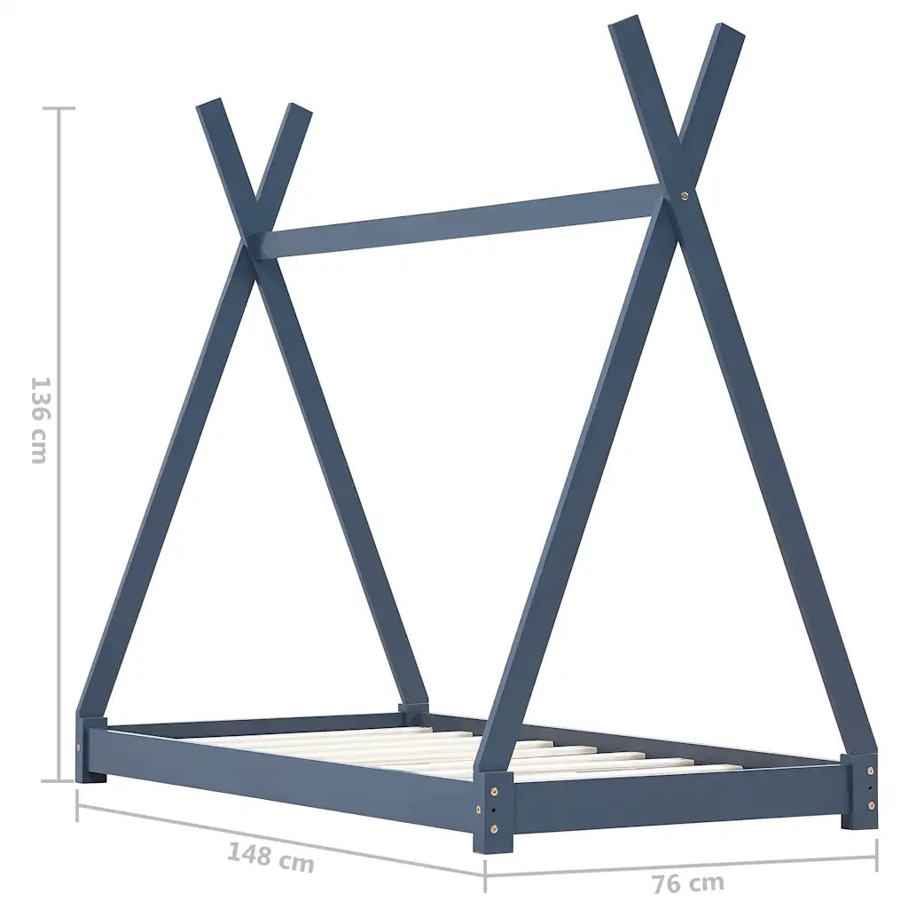 Giroletto per Bambini | Letto Infantile | Lettino Grigio in Massello di Pino 70x140 cm