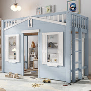 Letto a soppalco per bambini 90x200 cm bianco e blu; legno e MDF con scala reversibile