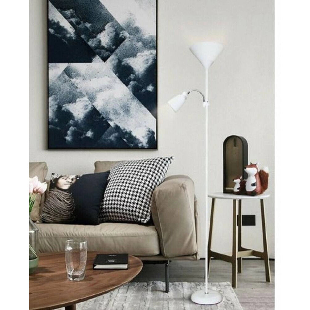 Trade Shop - Lampada Piantana Da Terra 180cm 2 Bracci Paralume Luce Orientabile Casa Ufficio - Bianco