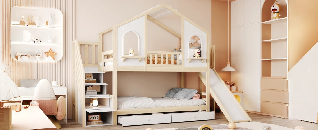 letto a castello legno naturale bianco 90 x 200 cm