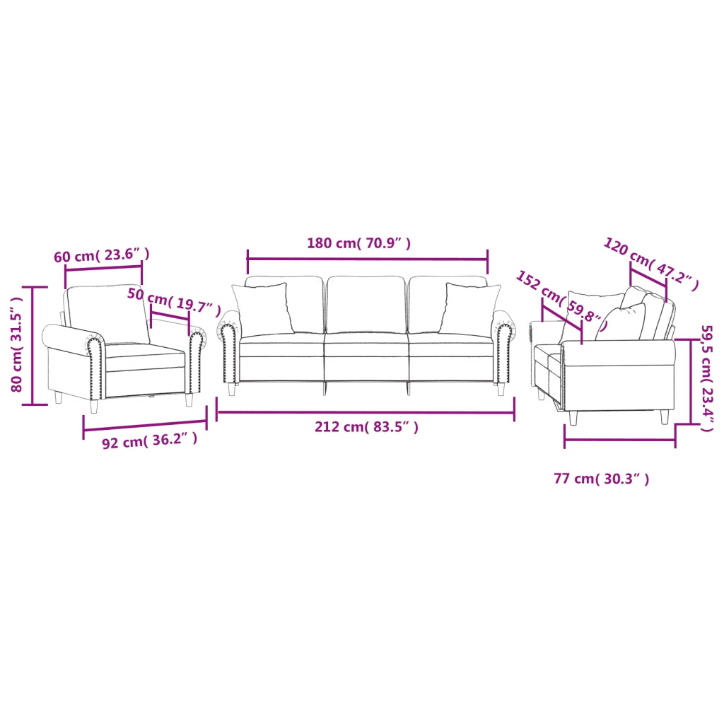 vidaXL Set di Divani 3 pz con Cuscini Rosa in Velluto