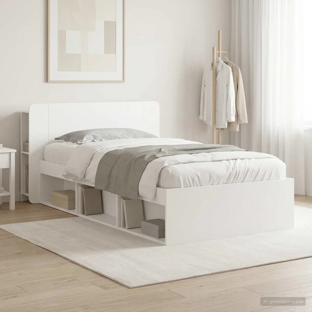 Telaio del letto con storage con testiera Bianco 100 x 200 cm