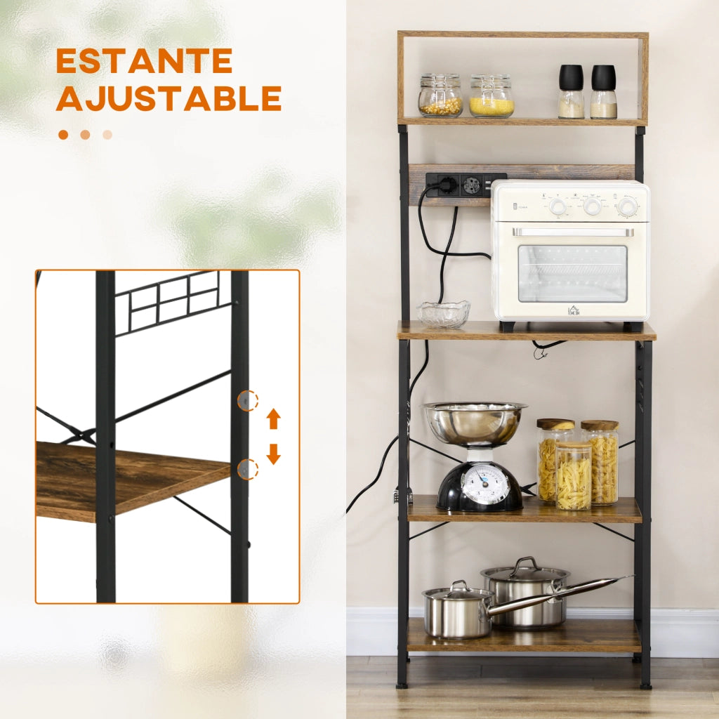Mobiletto per Microonde con 2 Prese USB e 5 Ganci ¨C Minimal ¨C 60x42x153 cm Marrone