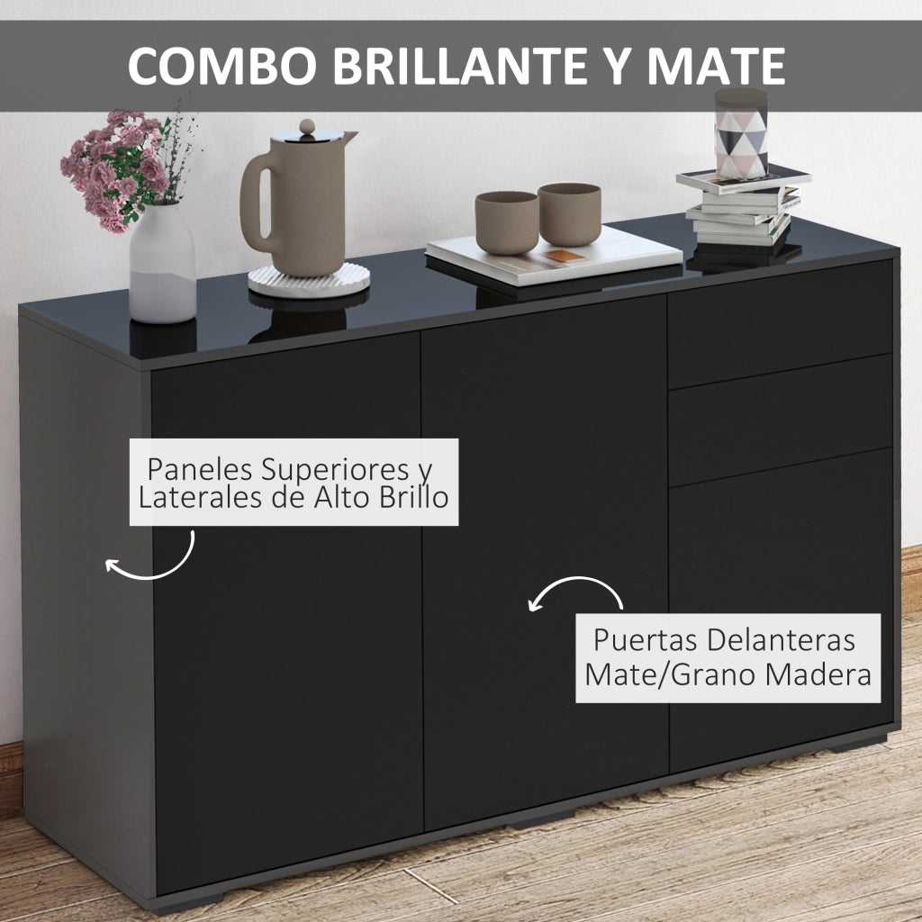 Armadio 3 Ante 2 Cassetti ¨C Zephmum ¨C 117x36x74 cm Nero
