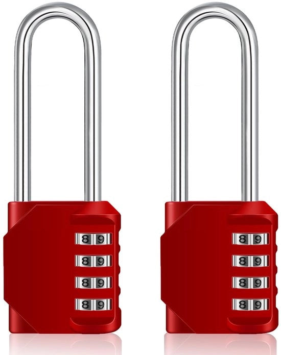 Combinazione a 4 cifre, combinazione per sporte, catena di serratura resistente al tempo per porte e cancelli da giardino (2 pezzi, rosso, lungo)
