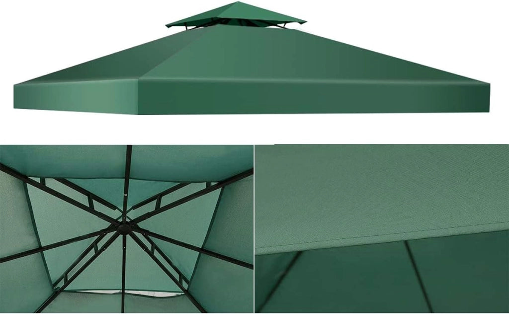 Tetto di Ricambio, per Gazebo Giardino di 3 x 3 M, Doppio/Singolo Strato, in Tessuto Poliestere, Impermeabile e Anti-UV, per Cortile/Spiaggia/Parco, 3 Colori e 2 Stili