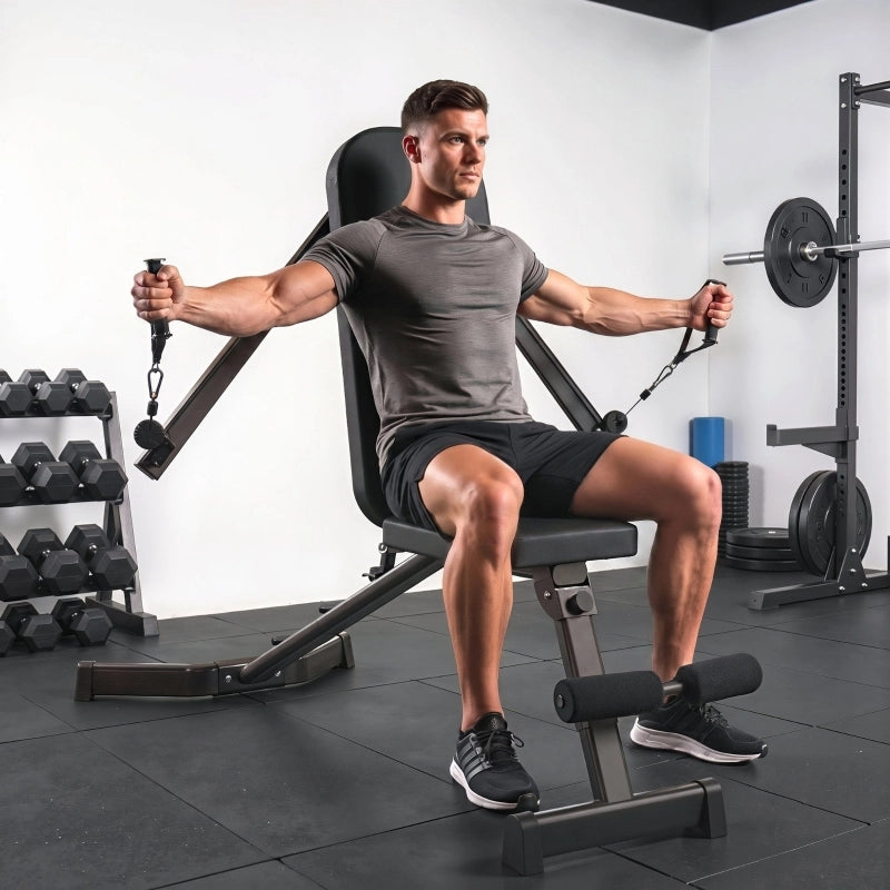 PANCA FITNESS pieghevole con estensore gambe, schienale 3 posizioni, nero