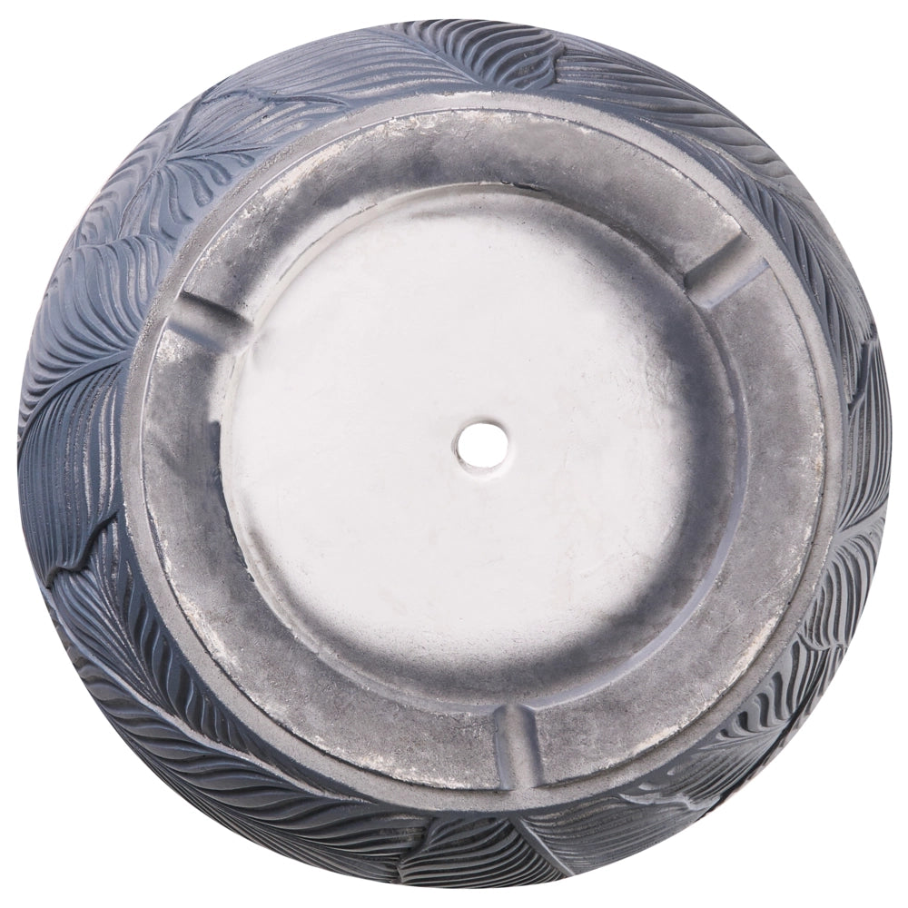 Vaso da fiori grigio in fibra di argilla verniciata per interni ed esterni, rotondo, 47 x 47 x 43 cm, motivo a foglie