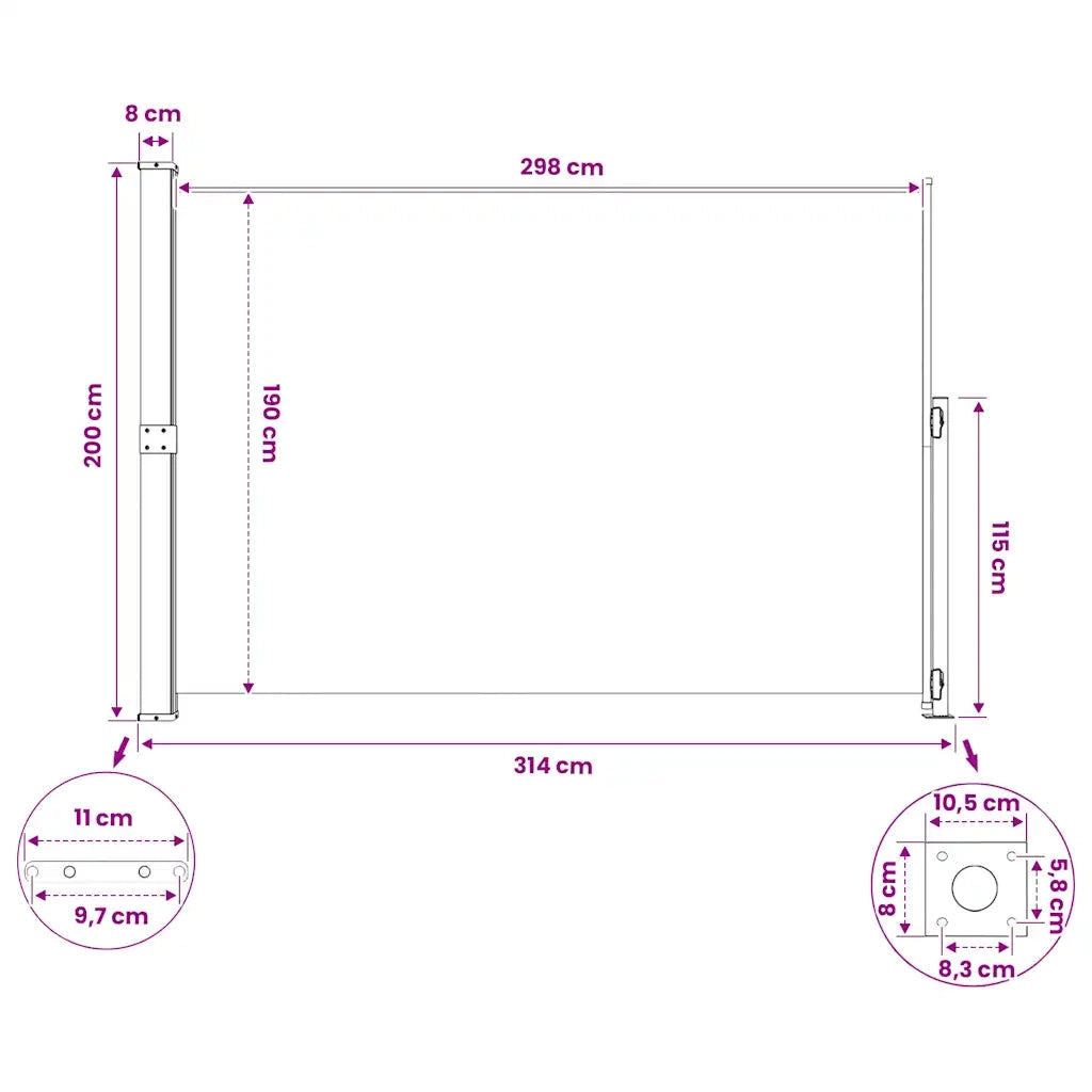 Tenda da Sole | Tenda laterale Retrattile per Patio 200x300 cm Nero