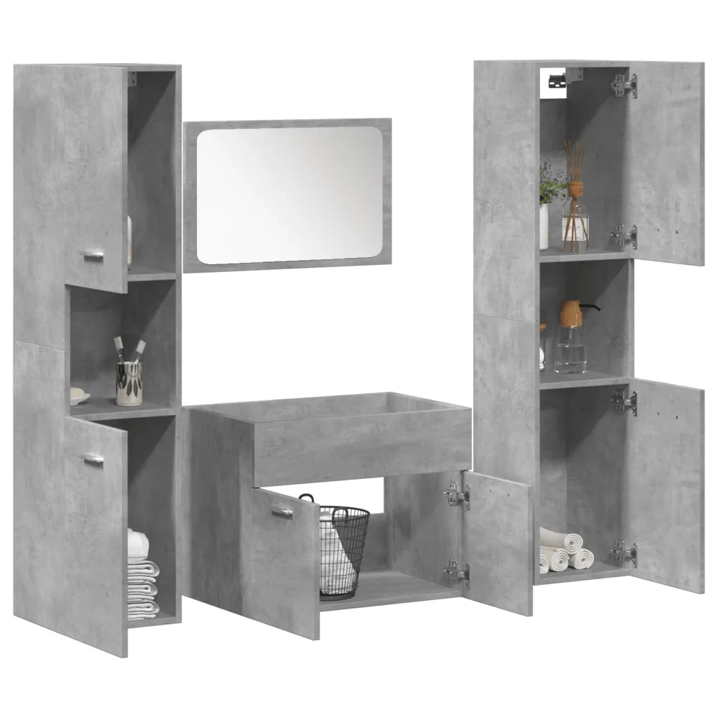 vidaXL Set Mobili da Bagno 4 pz Grigio Cemento in Legno Multistrato