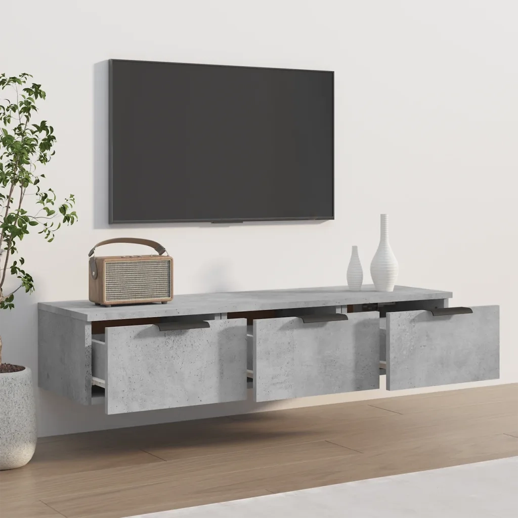 Armadietto a Muro | Mobile a Parete Grigio Cemento 102x30x20 cm Legno Multistrato