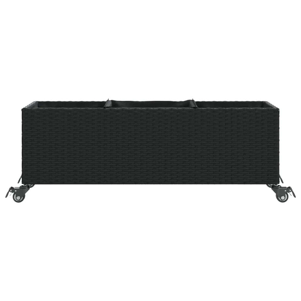 vidaXL Fioriera con Ruote e 3 Vasi Nera 107x32x38 cm in Polyrattan