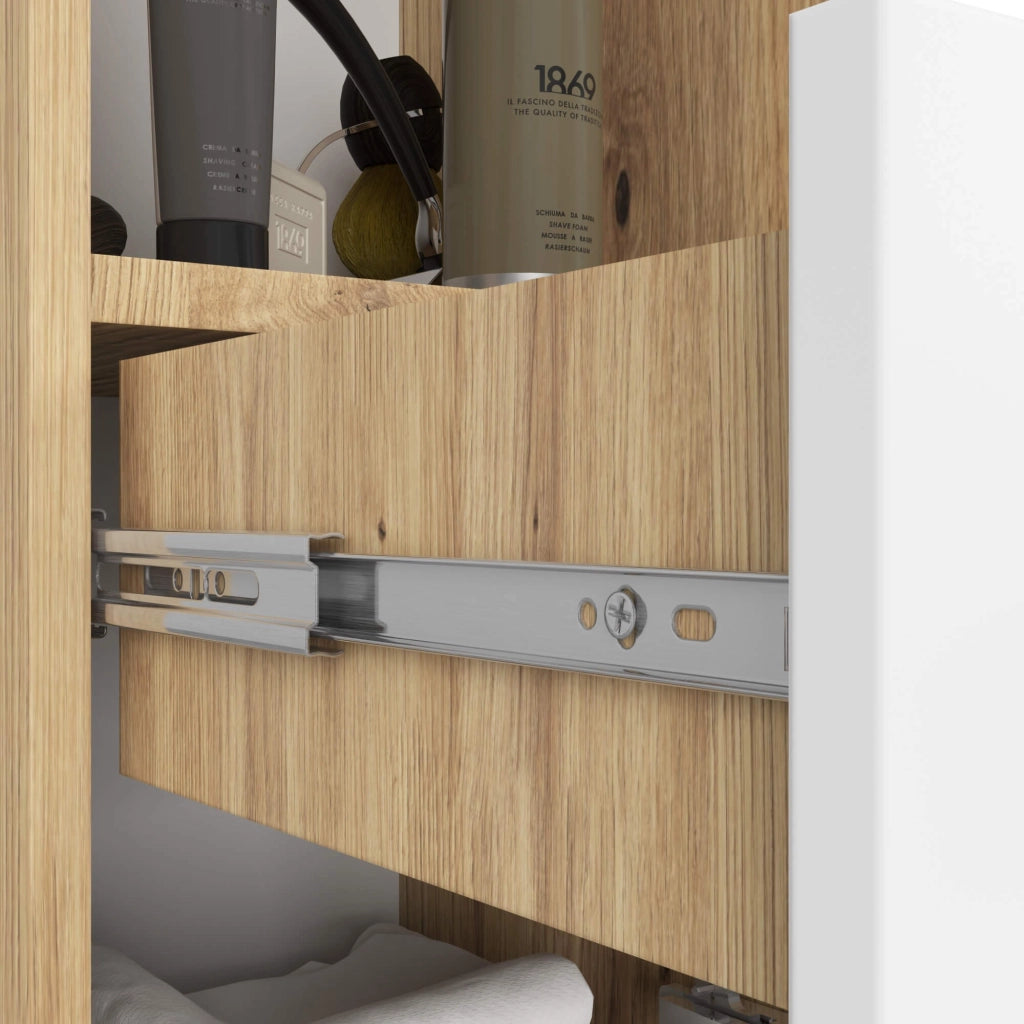 Colonna da bagno AKORD FIN Quercia Artisan 30 cm 2 ante 1 cassetto inserto frontale Bianco 30x30x140 cm