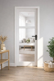Blocco Porta Kenya Vetro Bianco Trasparente H204 x L73 Pannello Nervatura Spinta Sinistra + Maniglia