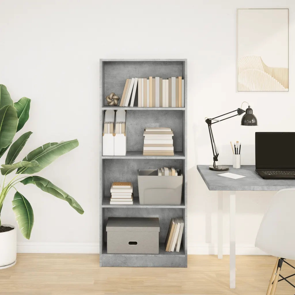 Libreria-Scaffale per Libri-Mobile di Stoccaggio Grigio Cemento 60x24x143 cm in Legno Multistrato