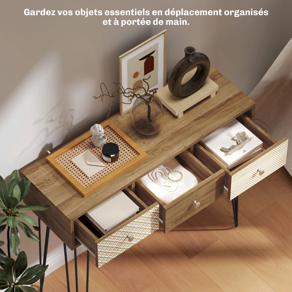 Console con 3 cassetti ¨C zephmum ¨C 90x30x75 cm marrone