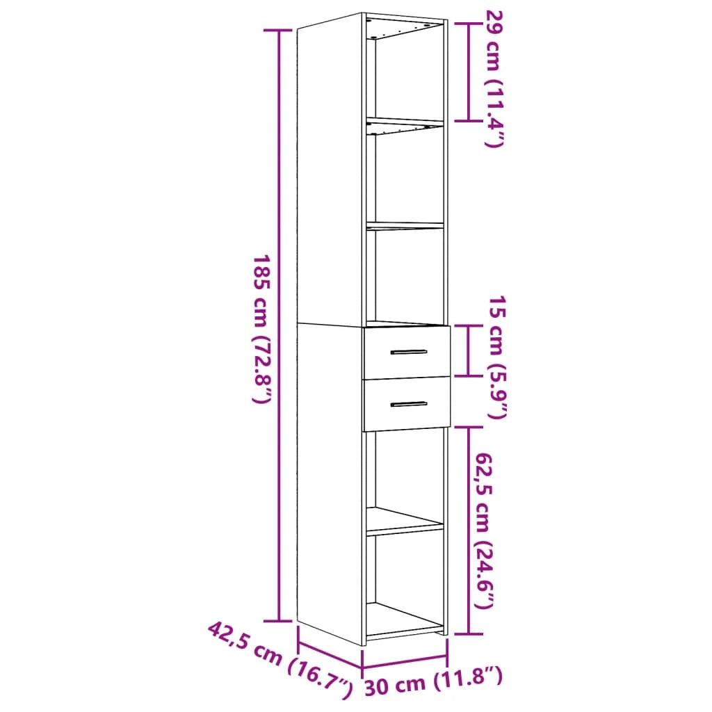 Buffet credenza cassettiera armadio mobile contenitore organizer cucina soggiorno salotto rovere Sonoma alto 30 x 42,5 x 185 cm legno ingegnerizzato marrone 02_0033939