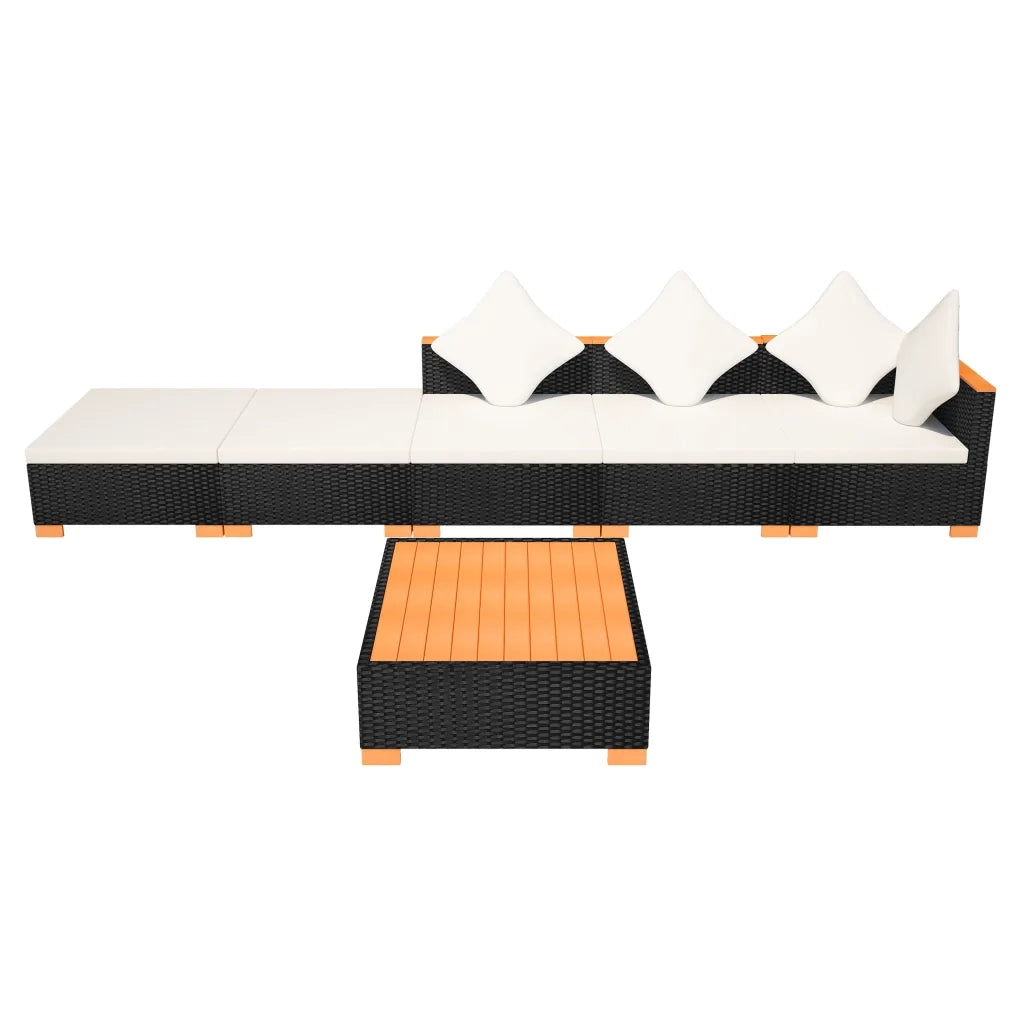 Set Divani da Giardino 6 pz con Cuscini in Polyrattan Nero cod mxl 43498