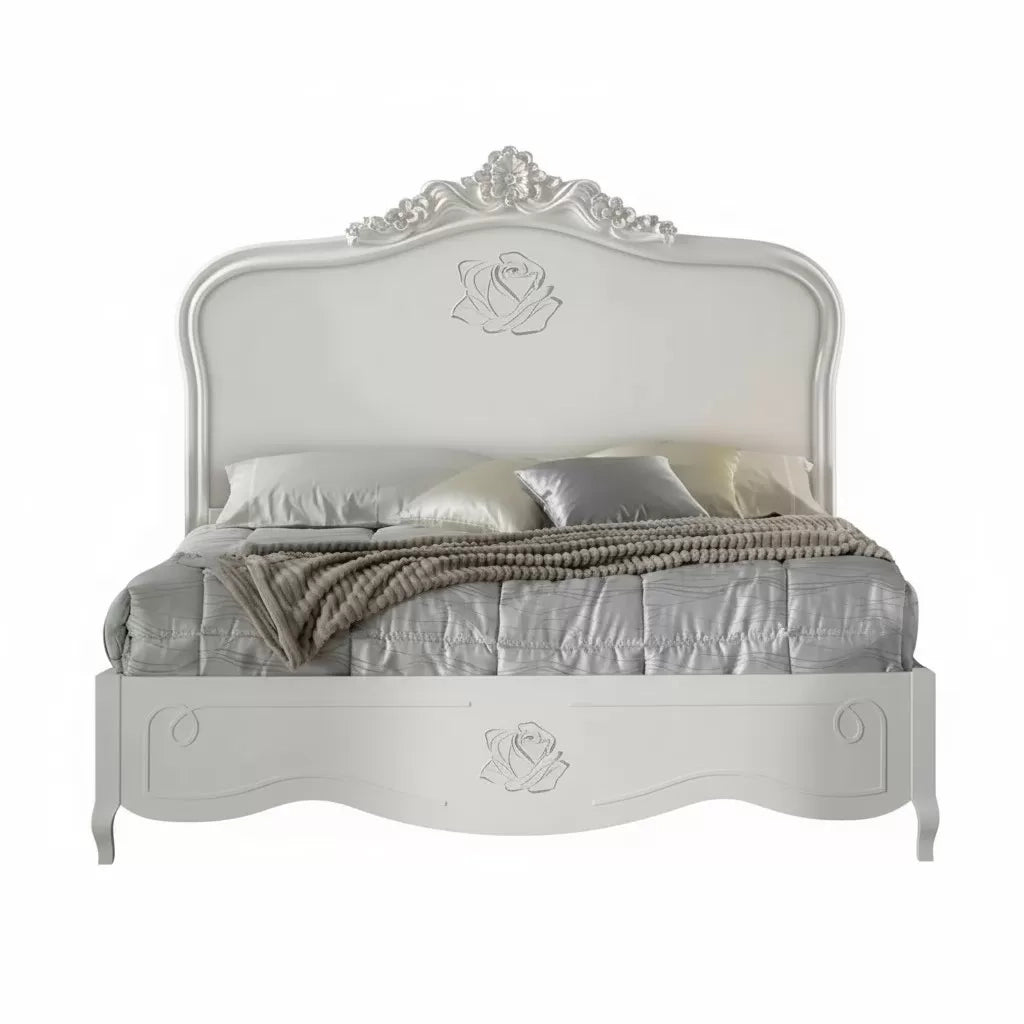 Letto matrimoniale barocco rosa intagliata bianco 182x212x156 (2134) - Mobili 2G