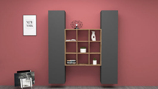 Parete Attrezzata Soggiorno 170x30x180 cm Maruska n°31 Grigio Antracite Opaco