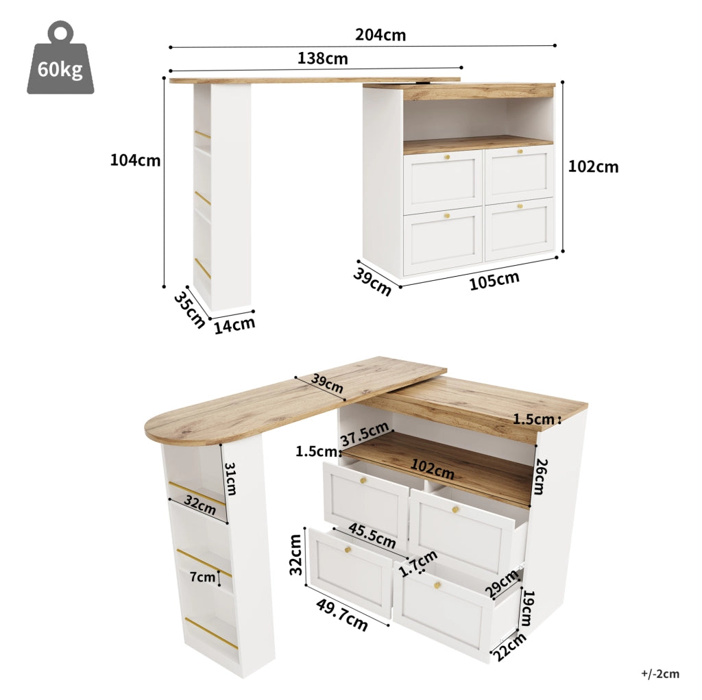 Mobile contenitore modulare girevole 360° in MDF bianco