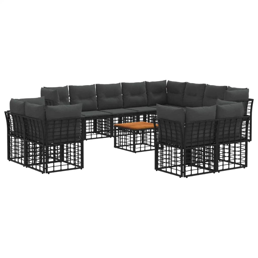 Set di divani da esterno 13 pcs Nero e Grigio scuro Poliestere