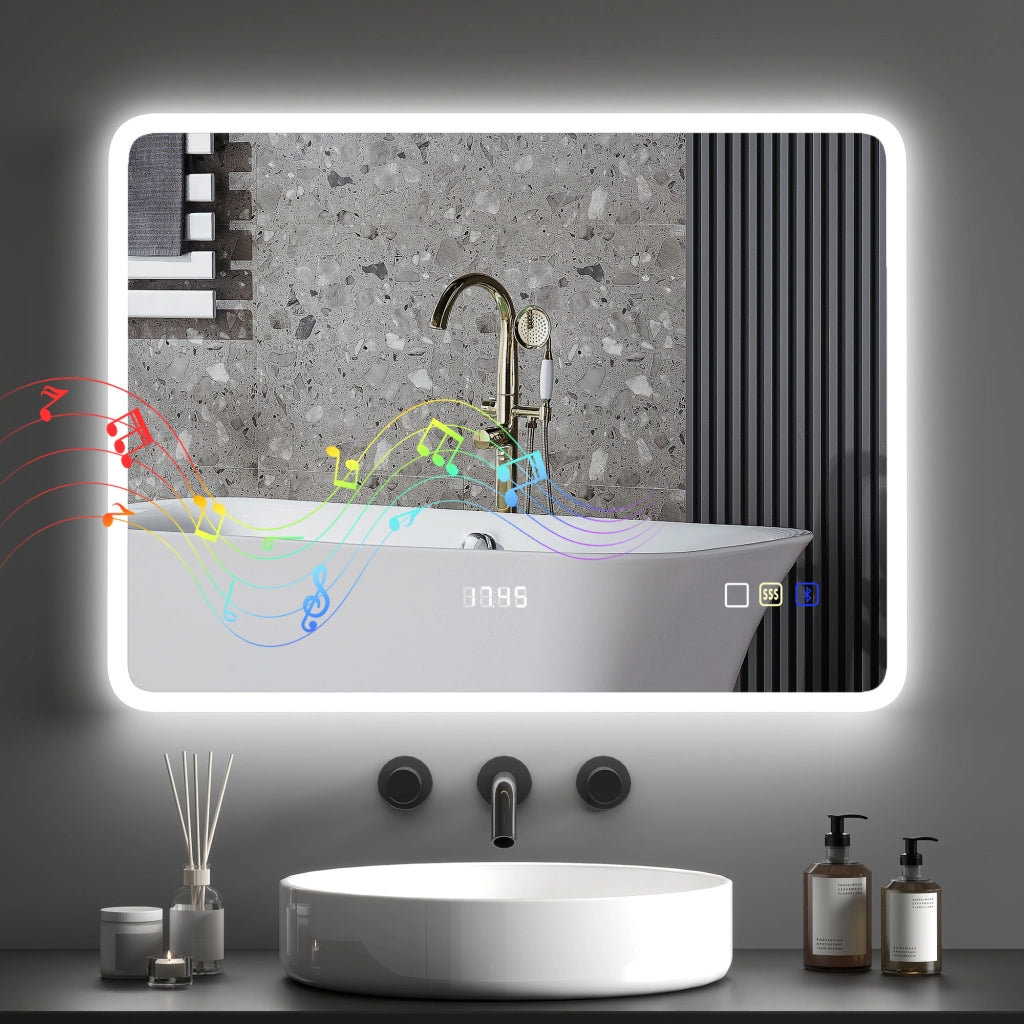 Specchio da Bagno con LED Bluetooth ¨C zephmum ¨C 80x60 cm Antivaho 3 Colori IP44