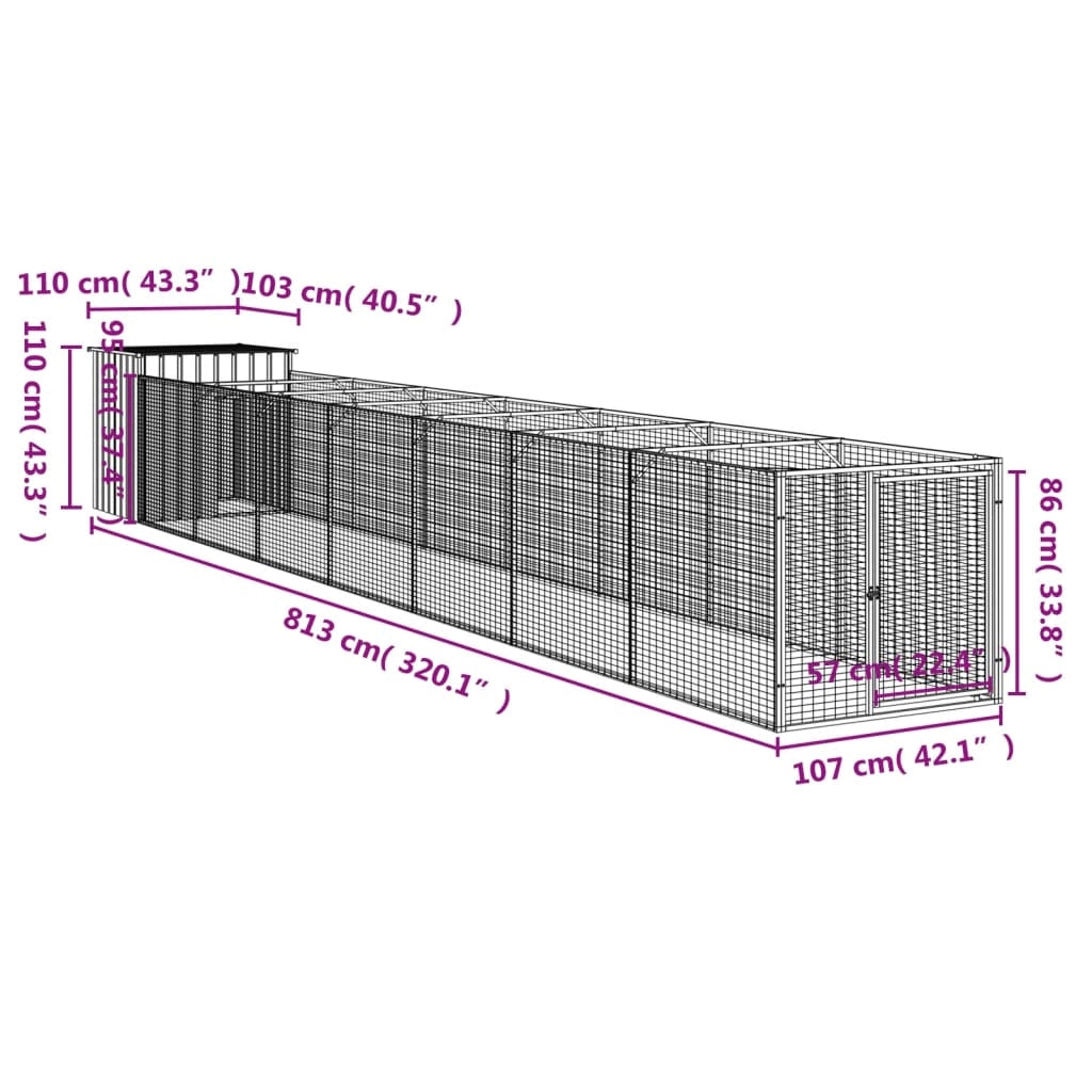 Cuccia per cani con cortile 110 x 813 x 110 cm antracite 02_0043467