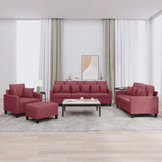 Set di Divani 4 pz con Cuscini Rosso Vino in Tessuto