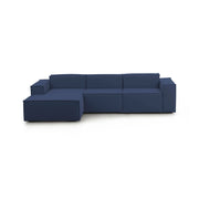 Divano fisso Alganibra, Divano componibile a 3 posti con penisola sinistra, Made in Italy, SofÒ  moderno in tessuto, Cm 300x170h70, Blu