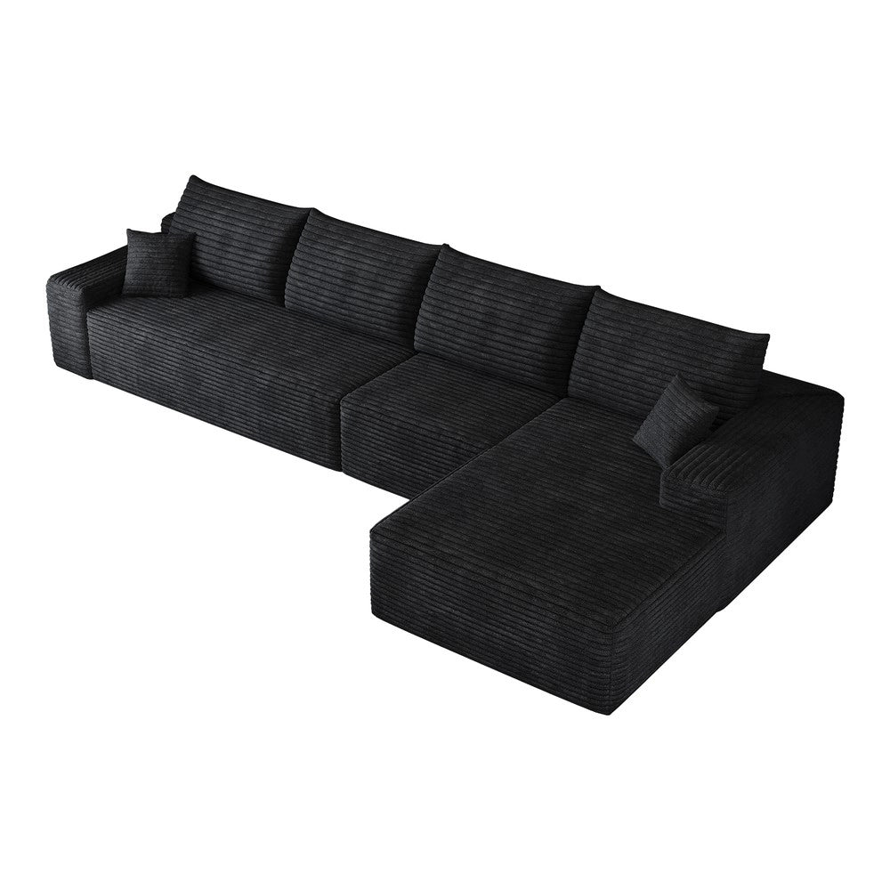 Divano angolare con chaise longue ¨C Minimal ¨C nero velluto imbottito 340cm