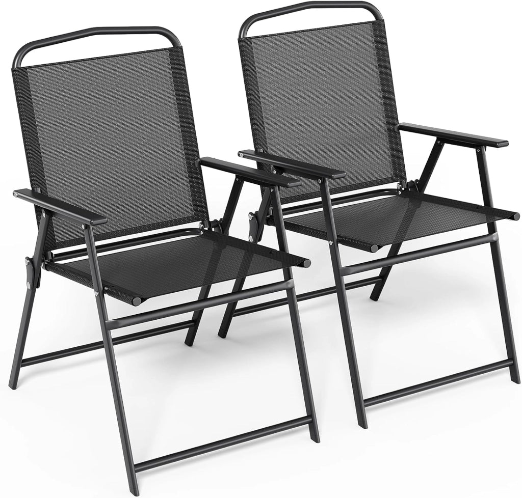 Set di 2 sedie da giardino pieghevoli con schienale, braccioli, sedie da terrazza, sedie da pranzo, fino a 150 kg, sedia pieghevole per campeggio, spiaggia, giardino, piscina, terrazza, colore