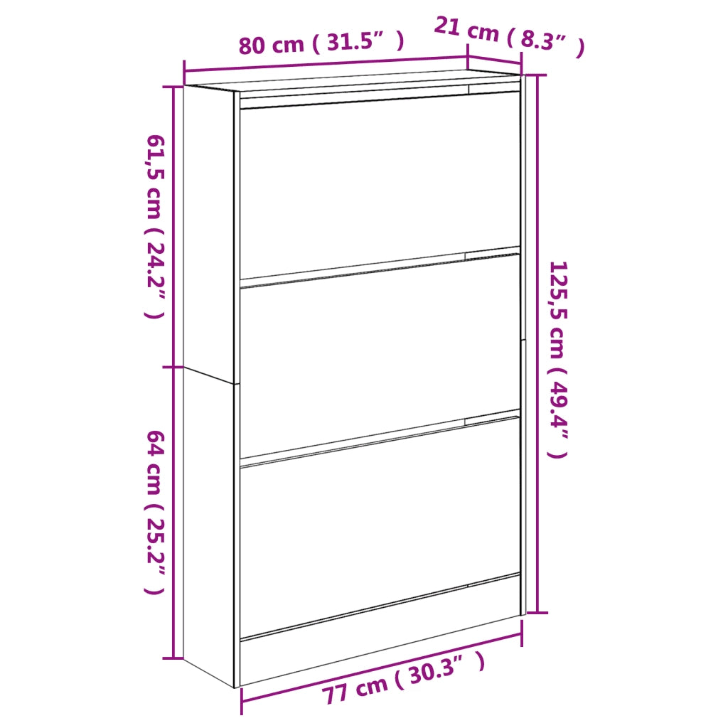 Scarpiera-Scaffale per scarpe Grigio Sonoma 80x21x125,5 cm in Legno Multistrato