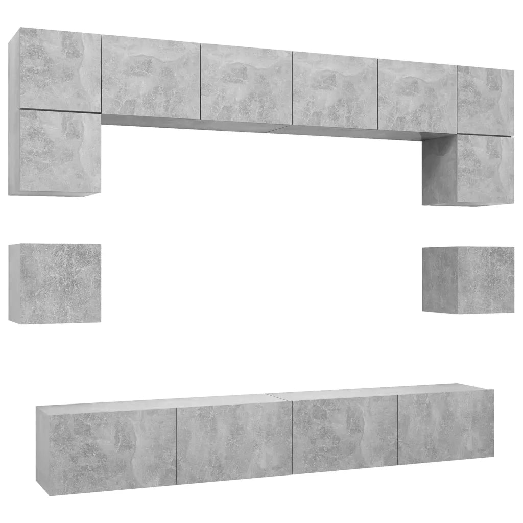 Set di Mobili Porta TV 8 pz Grigio Cemento in Legno Multistrato 3079112