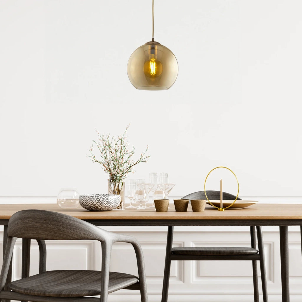Sospensione Contemporanea Balls Acciaio Adjustable Vetro Ambra 1 Luce E27 D30Cm