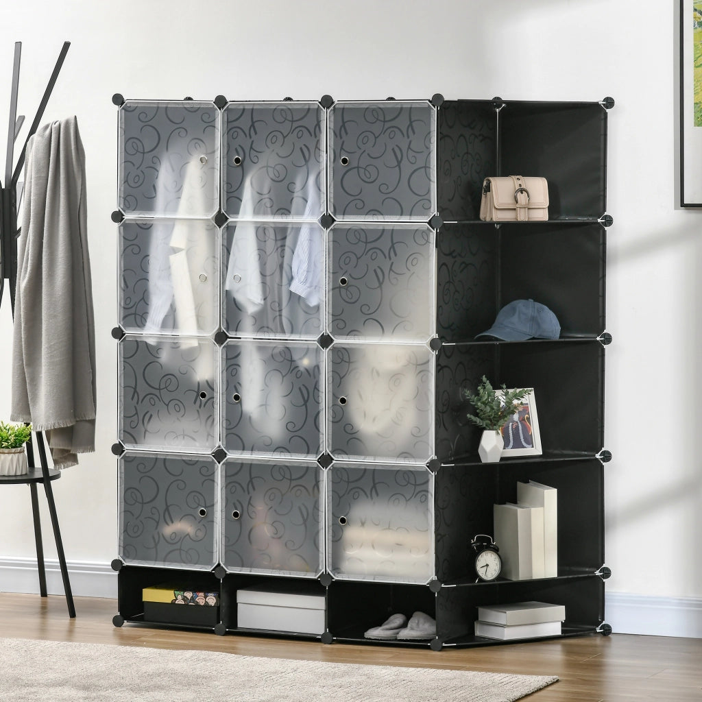 Armadio Portatile con Compartimenti e Appendiabiti ¨C zephmum ¨C Nero e Bianco 60x40x160