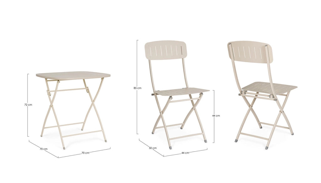 Set 3 Pezzi Bistrot da Giardino con Tavolo e 2 Sedie in Acciaio Yvonne Champagne