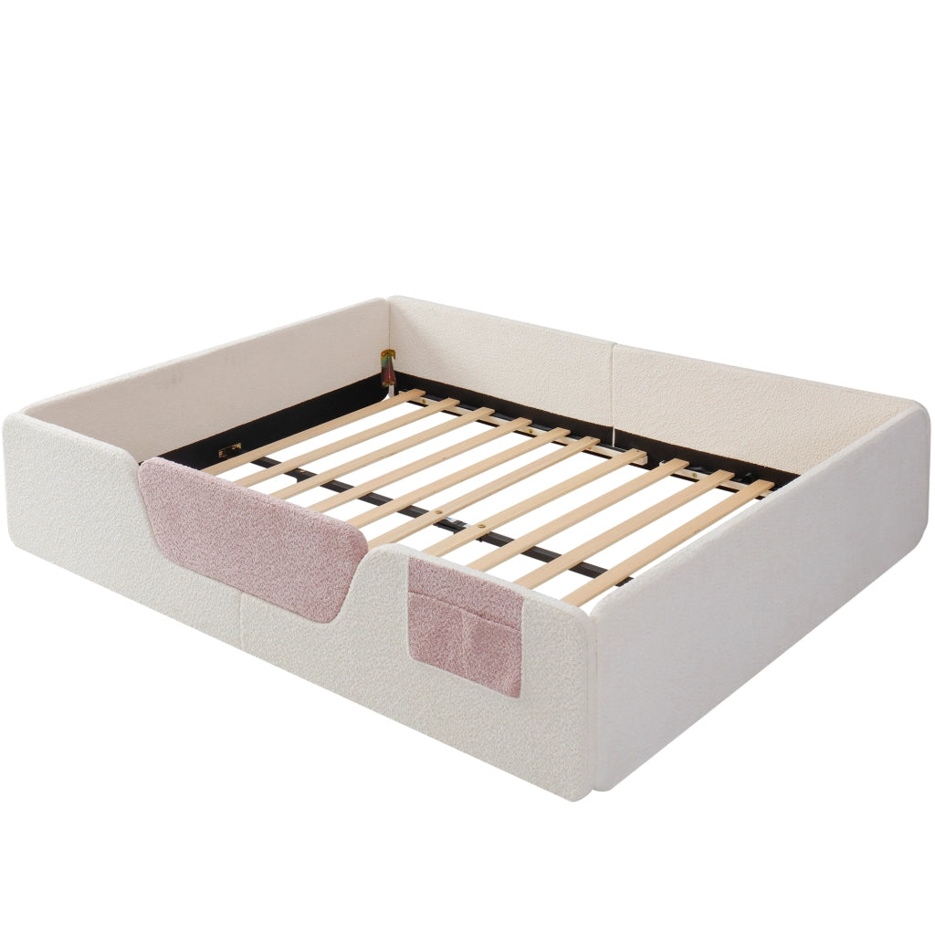 Letto Imbottito 140x190 ¨C MINIMAL ¨C Velluto Beige, Senza Materasso