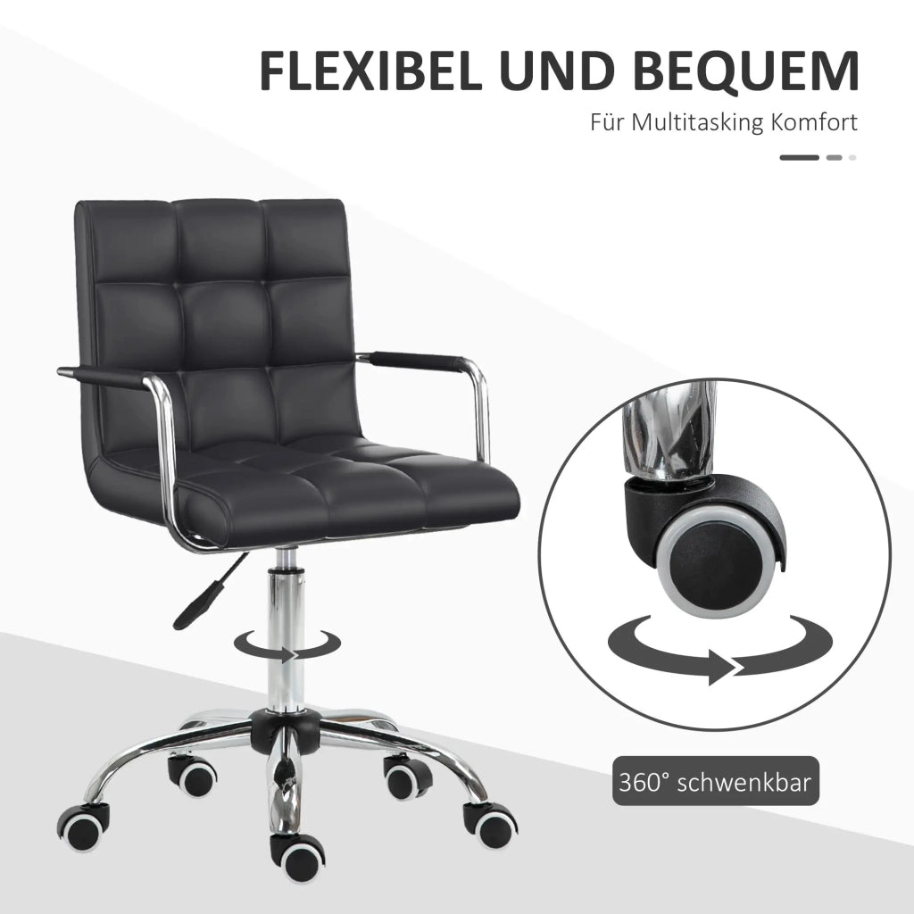 Sedia da ufficio girevole imbottita con altezza regolabile, braccioli e ruote per computer in PVC nero 46 × 61 cm
