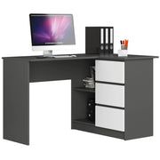 Scrivania angolare AKORD B16 Grigio Grafite 124 cm 3 cassetti inserto frontale Bianco 124x85x77 cm Modello a destra